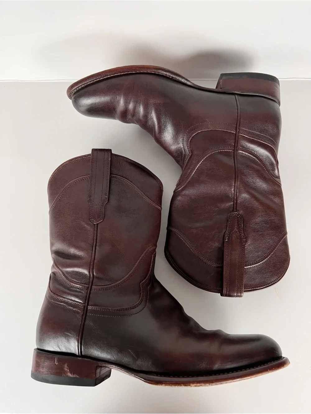 Tecovas The Earl Cowhide Roper Smooth Leather Roper Boots Dark Brown 9.5 EE Wide